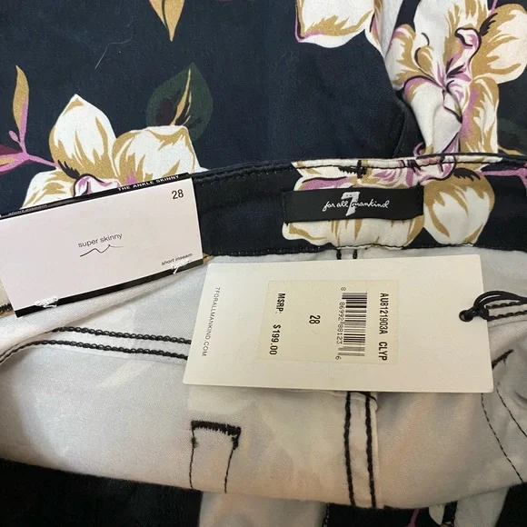7 For all Mankind Floral Skinny Ankle Pants Size 28 - Picture 3 of 5